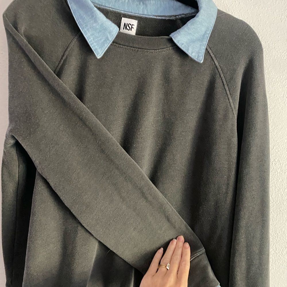 NSF Charcoal Sweatshirt with Light Blue Collar